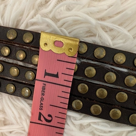 Brown Leather Gold Studs Four Strands Wide Belt Total length size Small Medium